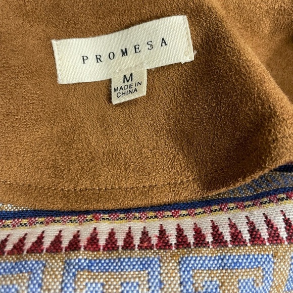 Promesa Suede like material Brown Patterned Button Up Jacket size M - Picture 10 of 11